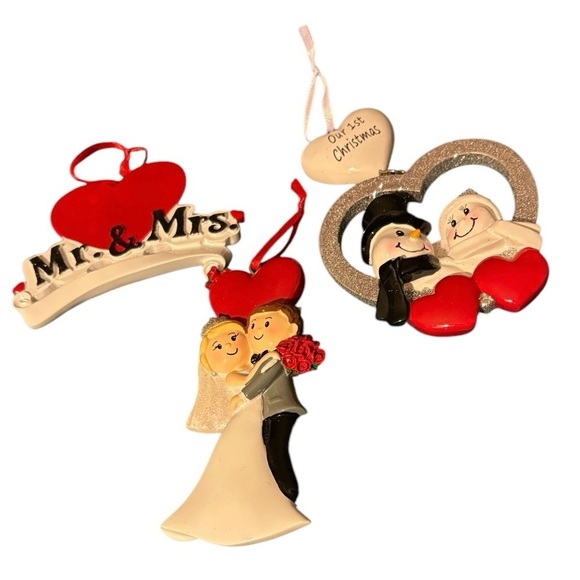 Mr & Mrs Our First Christmas Together Trio of Tree Ornaments Love Marriage - Picture 1 of 6